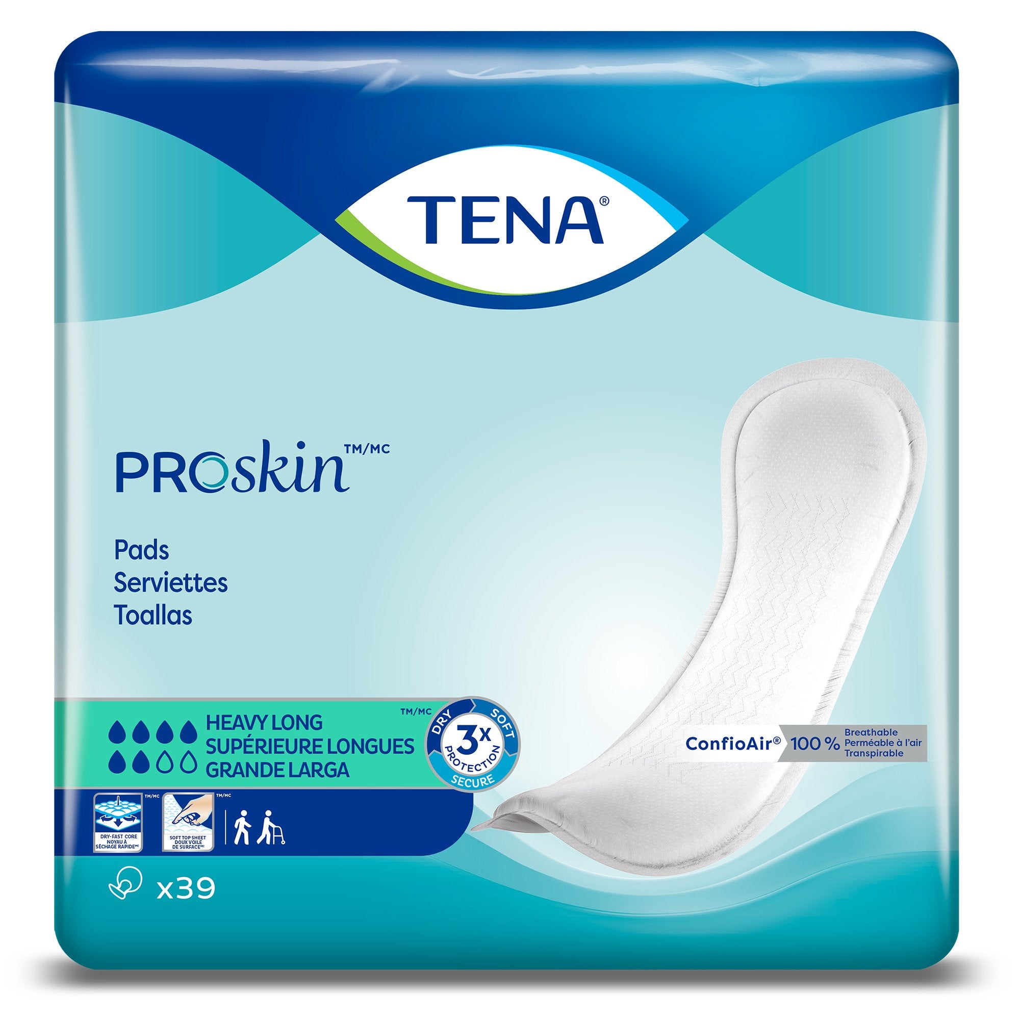 Tena ProSkin™ Heavy Long Bladder Control Pads, Heavy Absorbency, Dry-Fast Core, One Size Fits Most, Unisex, 15 Inch Length