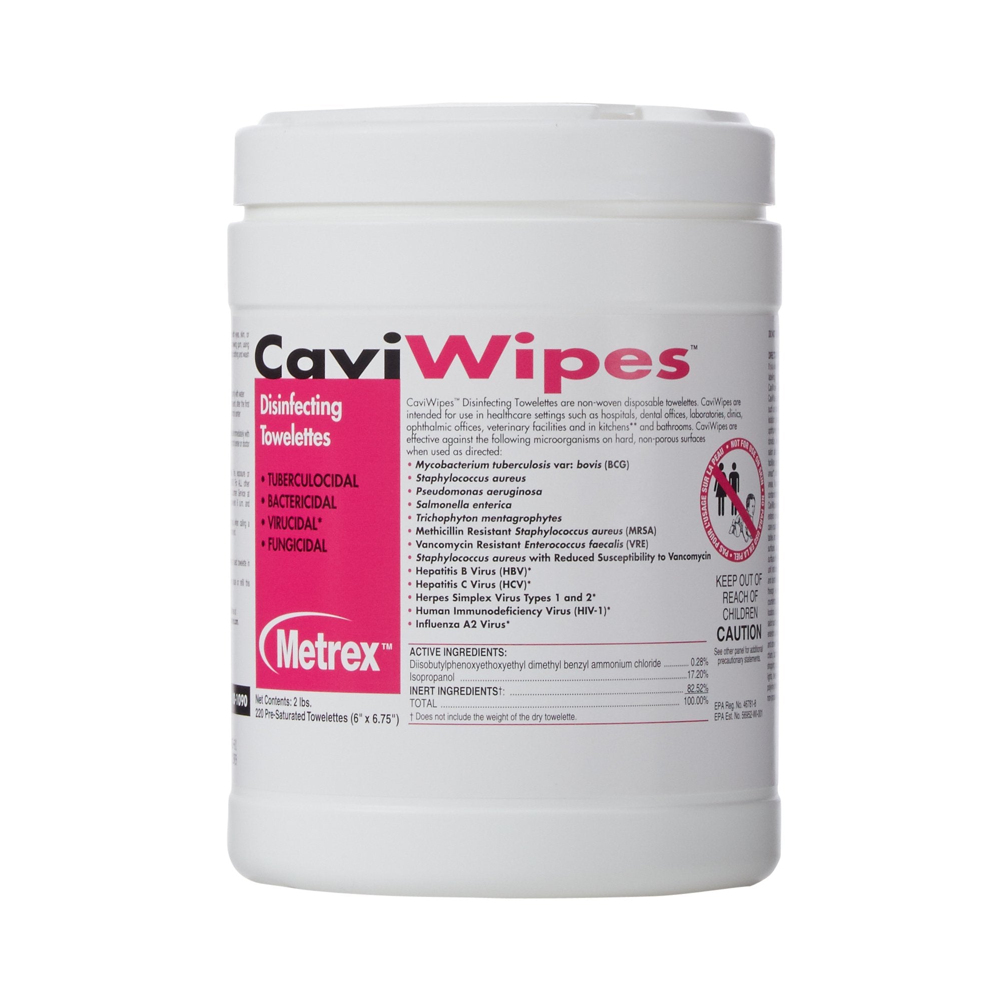 Metrex CaviWipes Alcohol-Based Disinfectant Wipes - 6" x 6.75", Non-Sterile, Disposable, Alcohol Scent - 160 Wipes/Canister