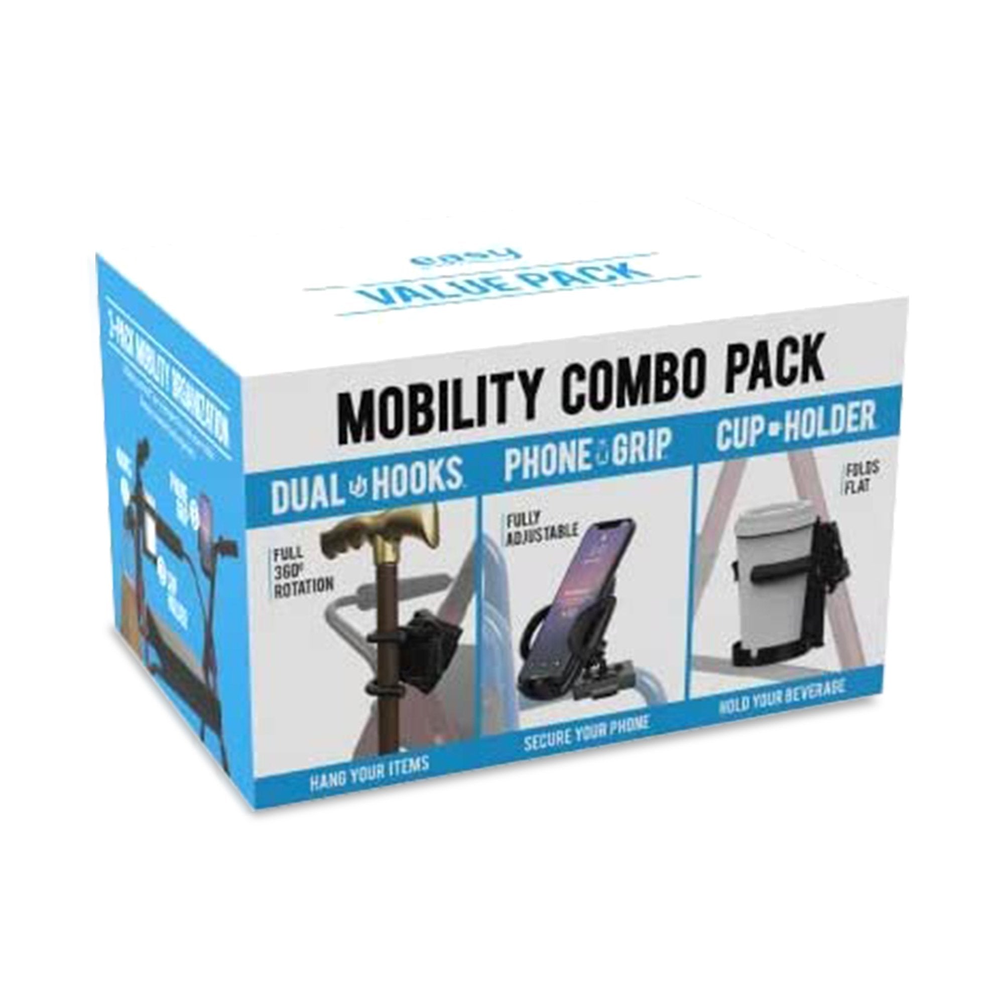 Ultimate Mobility Aid Combo Pack: Cup Holder, Phone Grip, & Bag Hooks – Stay Organized on the Go!