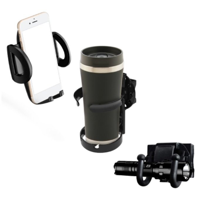 Ultimate Mobility Aid Combo Pack: Cup Holder, Phone Grip, & Bag Hooks – Stay Organized on the Go!